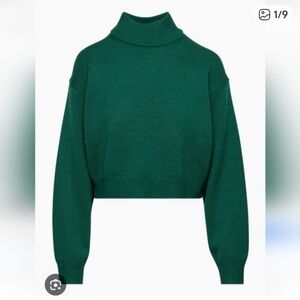 Aritzia Wilfred Free Mock Neck Sweater Emerald Green Merino Wool Small S Harper